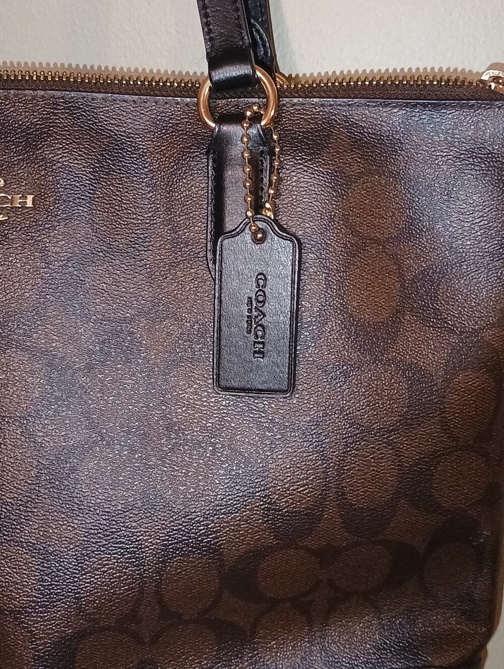 Coach Signature Zip Top Tote in Brown Pebbled PVC - Picture 2 of 4